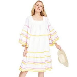 Lisa Marie Fernandez Dress  Peasant Striped Linen Silk Blend Boho Sz S, NEW